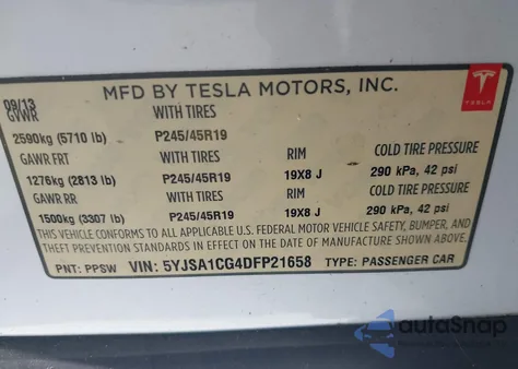 2013 Tesla Model S from USA, damaged, VIN 5YJSA1CG4DFP21658